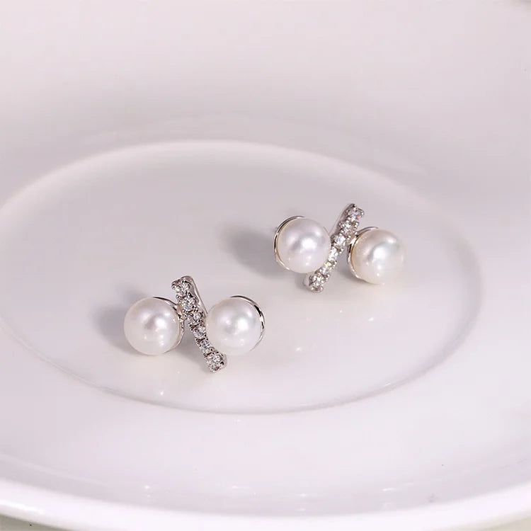 OEM luxury irregular shape earings jewelry women zirconia s925 sterling silver mini studs earring with natural real pearl