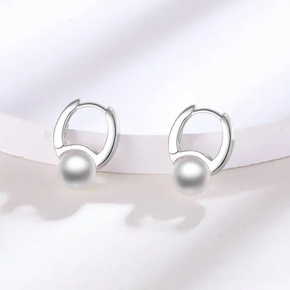 Pearl Earrings Rhodium Plated Jewellery Women Fashion Chunky Hoop Earring Silver