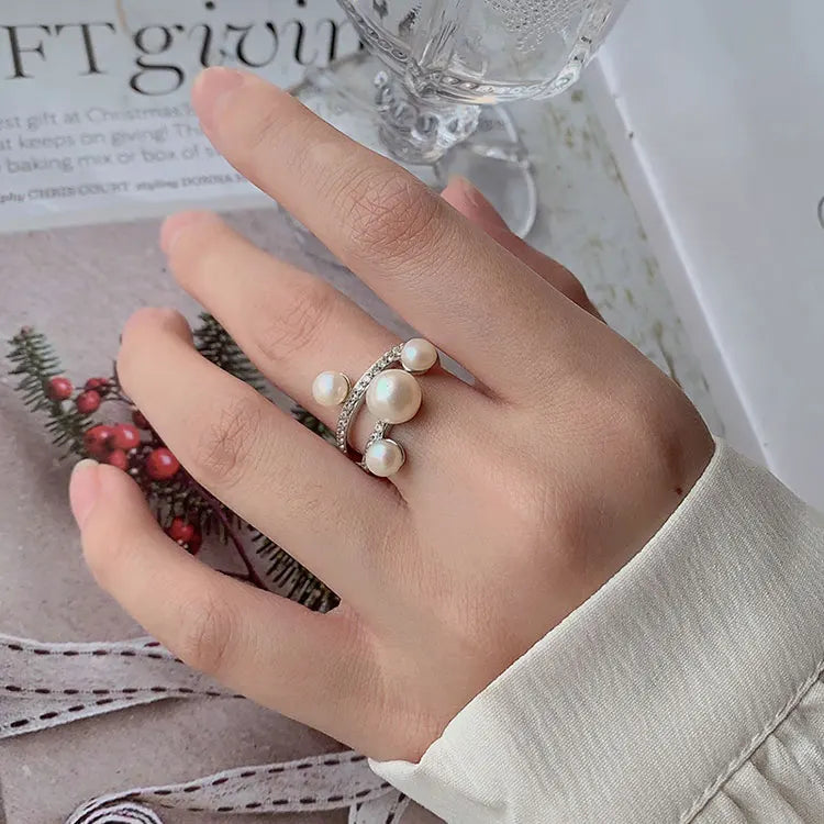 Personalized custom fashion women jewelry sterling silver freshwater pearl ring with white pearl