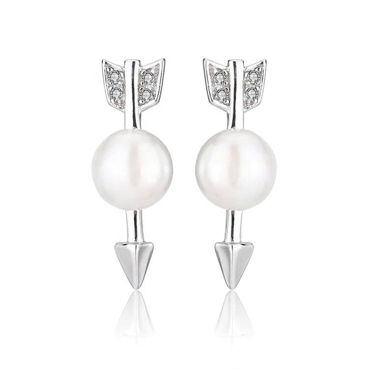 Wholesale bulk fine luxury jewelry arrow 925 sterling silver pearl women studs earring