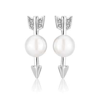 Wholesale bulk fine luxury jewelry arrow 925 sterling silver pearl women studs earring