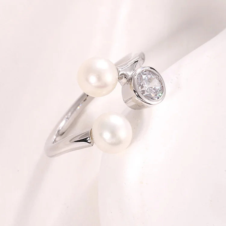 Moissanite zircon diamond wedding engagement 925 sterling silver freshwater pearl ring for women