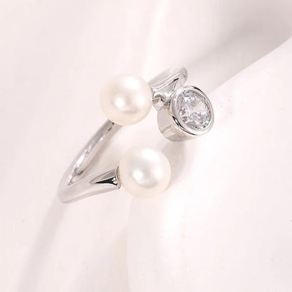 Moissanite zircon diamond wedding engagement 925 sterling silver freshwater pearl ring for women