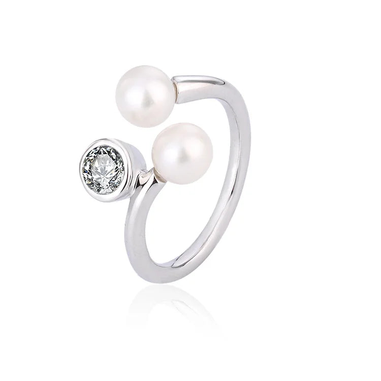 Moissanite zircon diamond wedding engagement 925 sterling silver freshwater pearl ring for women