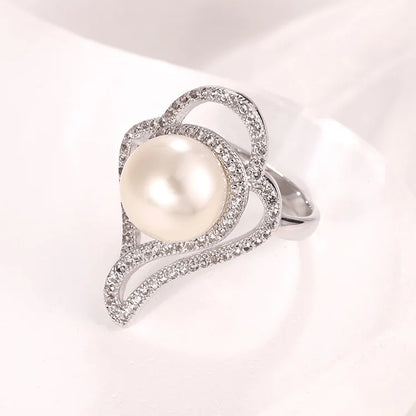 Ladies women s925 sterling silver moissanite women luxury wedding freshwater pearl ring with diamond stones