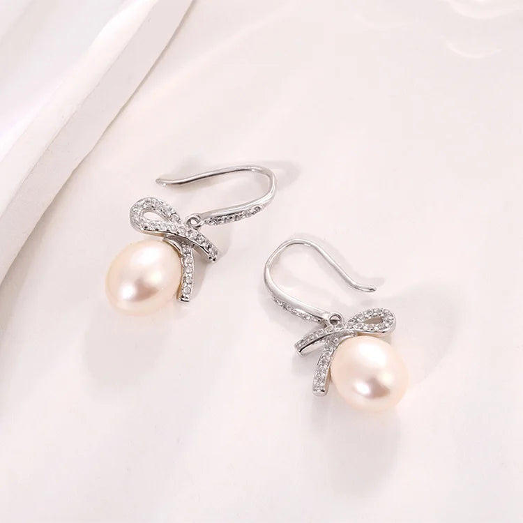 Irregular 925 sterling silver freshwater cultured pearl crochet fish hook earrings with cz diamond setting