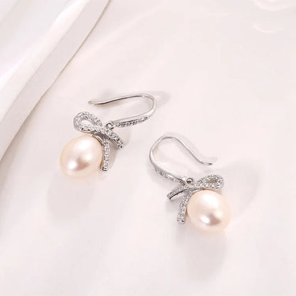 Irregular 925 sterling silver freshwater cultured pearl crochet fish hook earrings with cz diamond setting