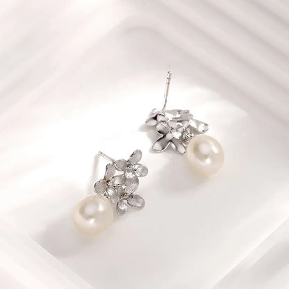 Wholesale bulk trendy luxury irregular shape 925 silver real white pearl studs earrings for women