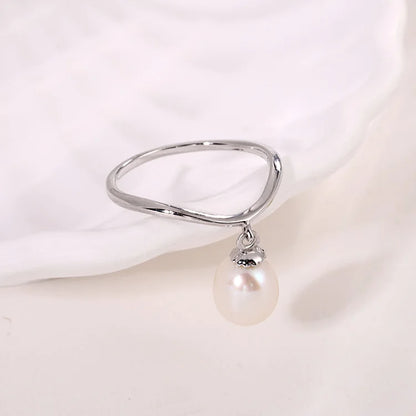 Wholesale bulk price elegant simple teardrop freshwater pearl ring with custom logo