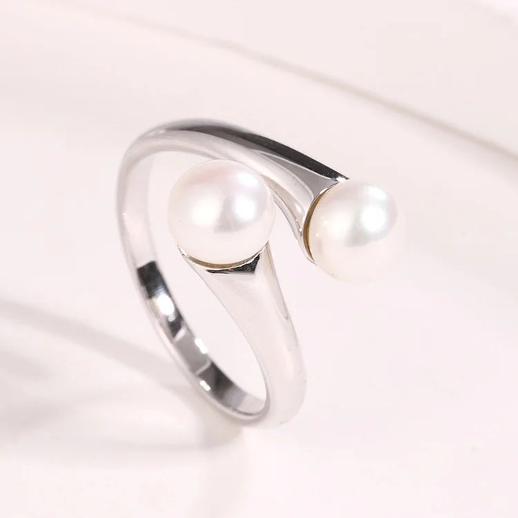 Simple engagement wedding elegant 925 sterling silver freshwater pearl ring for women