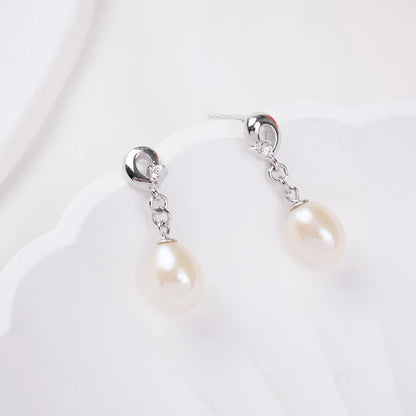 Wholesale designer fashion women western popular zircon minimalist 925 sterling silver freshwater pearl dangle drop earrings