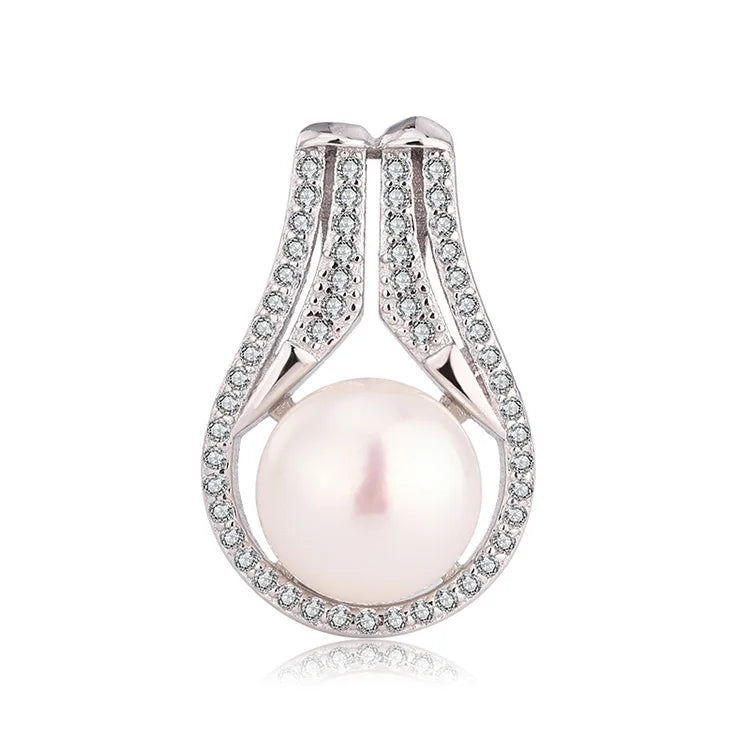 Custom design 925 sterling silver small fine zircon diamond set women freshwater pearl pendant