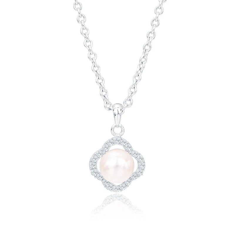 925 sterling silver love heart shape freshwater pearl drop pendant necklace with zircon diamond setting