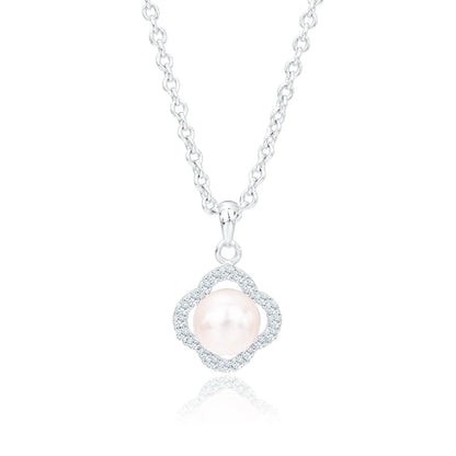 925 sterling silver love heart shape freshwater pearl drop pendant necklace with zircon diamond setting