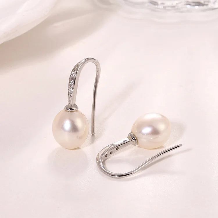 Custom luxury fish hook 925 sterling silver freshwater cultured pearl earrings with diamonds