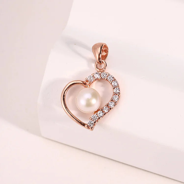 Custom valentines day gift fashion jewelry 925 sterling silver pearl necklaces rose gold love heart pendant for women