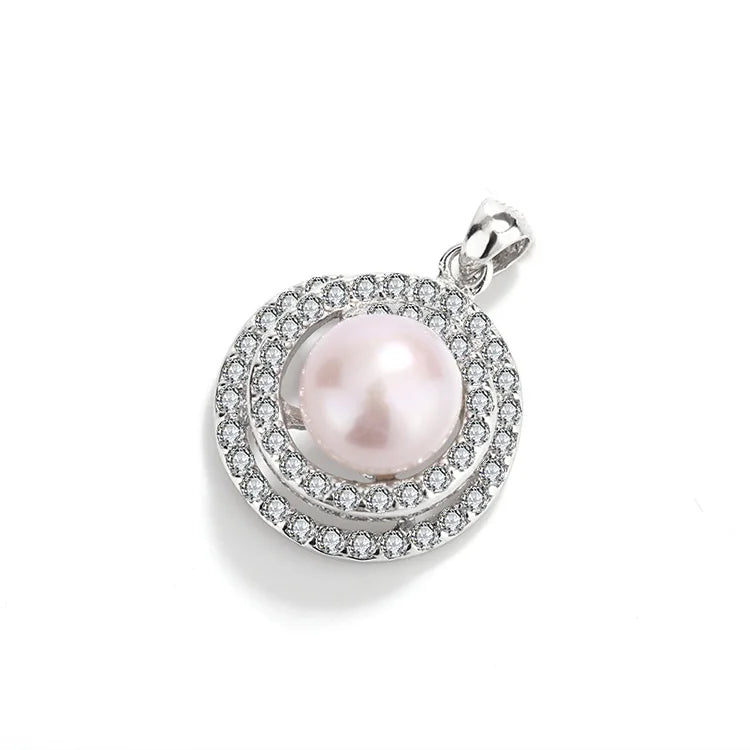 Round circle pure 925 sterling silver women necklace freshwater pearl pendant with zircon diamond