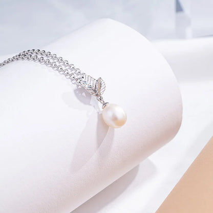 Beautiful ladies 925 sterling silver necklace simple minimalist freshwater pearl pendant for women