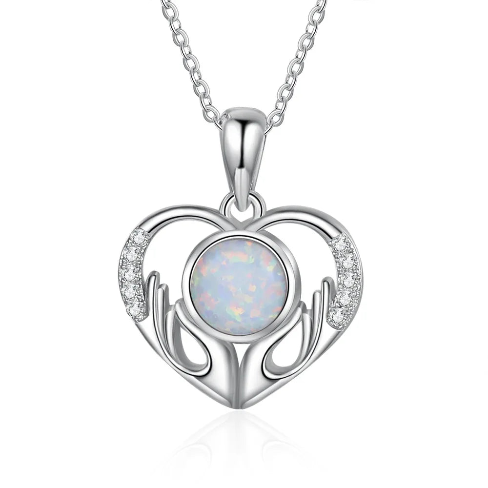 Fashion opal hug pendant mom heart present gift rhodium plated 925 silver opal pendant necklaces