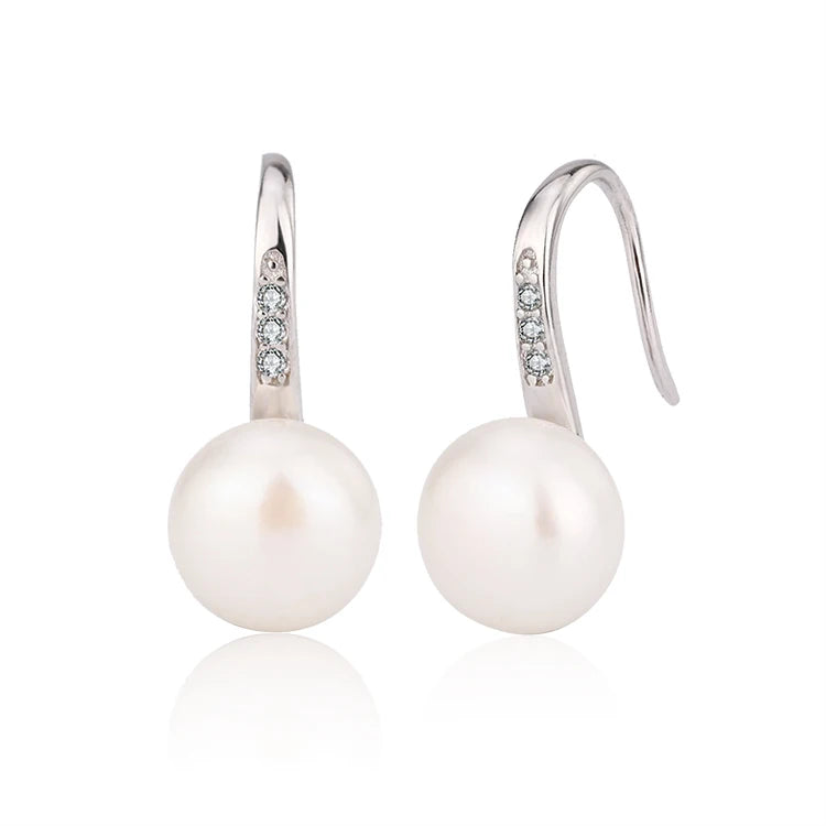 Fashion wedding bridal 925 sterling silver real freshwater cultured white pearl jewelry earrings