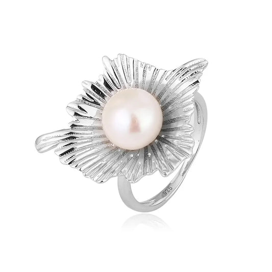 Ladies wedding engagement pure sterling silver big freshwater pearl ring for women