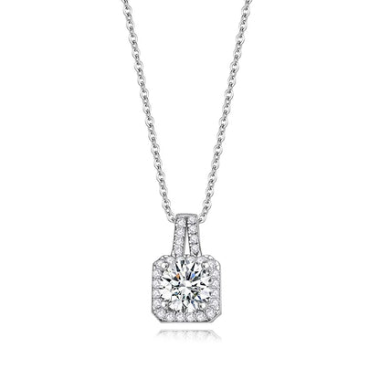 Jeweller Buy Women's 925 Sterling Silver Link Chain Necklace with 1 CT Brilliant Cut Moissanite Diamond iced-out Square Pendant Gift Wedding