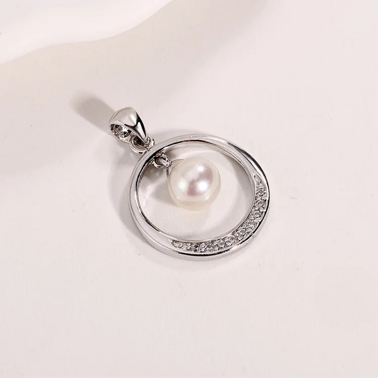 Custom logo 925 sterling silver fine pearl circle round shape charm pendants jewelry for women necklace