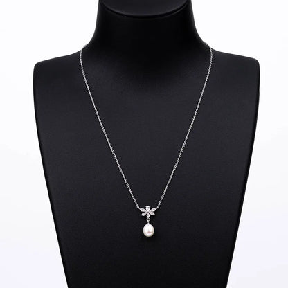 925 sterling silver flower freshwater pearl pendant necklace with zircon setting