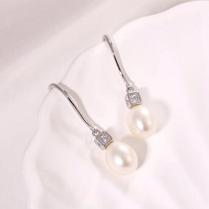 Designer 8mm single fresh water pearls womens simple 925 sterling silver freshwater cultured pearl earrings with stone