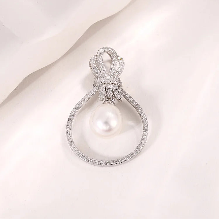 Custom long necklace women delicate silver single pearl and diamond pendant for chains