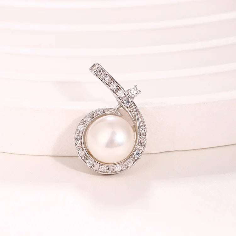 Exquisite fashion women 925 sterling silver frame fine cz diamond set freshwater pearl circle round pendant