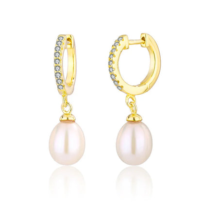 18k gold plated 925 sterling silver drop freshwater pearl women earrings with cubic zirconia