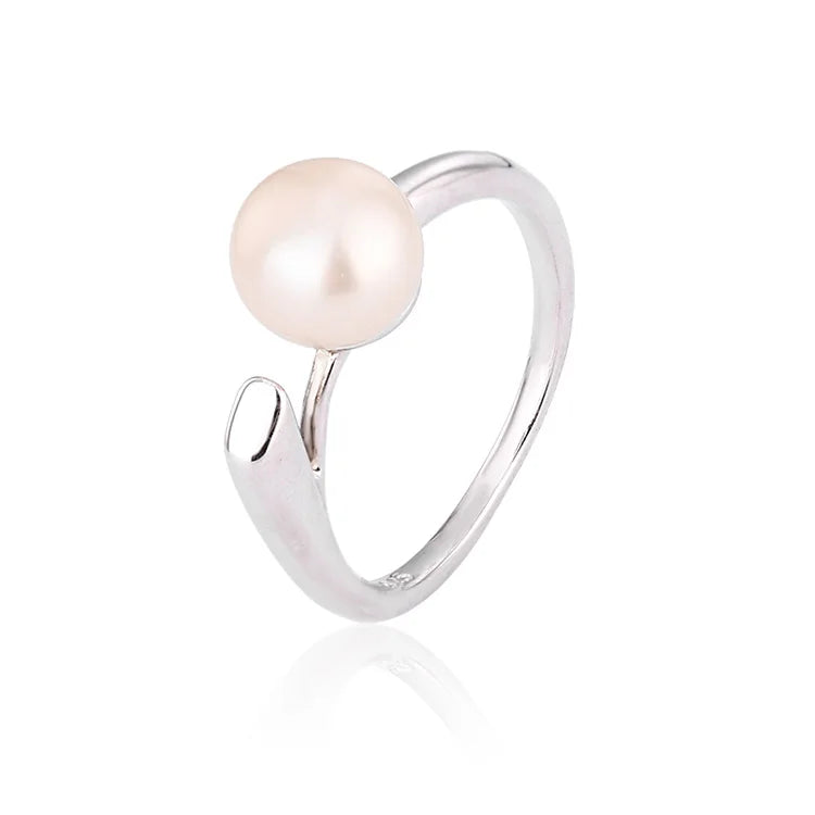 Fashion and simplicity 925 sterling silver fresh water real pearl ring