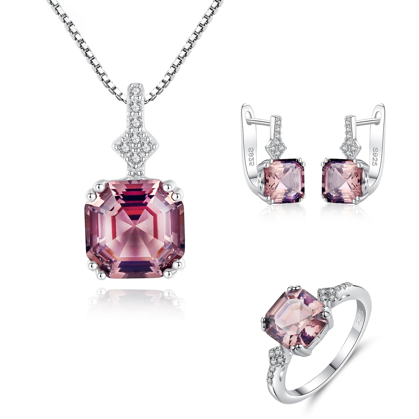 Jewelry Set  Women Jewelry Rhodium Plated Colorful Zirconia Stone Ring Necklace Earring Non Tarnish Jewelry Sets