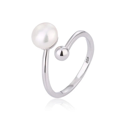 Opening Mouth Adjustable Simple 925 Sterling Silver Fresh Water Pearl Ring