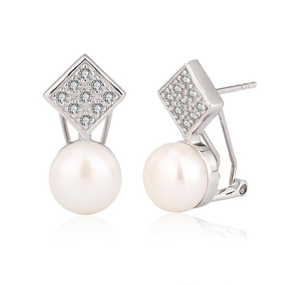 Custom funky cool design stud 925 sterling silver freshwater cultured pearl earrings