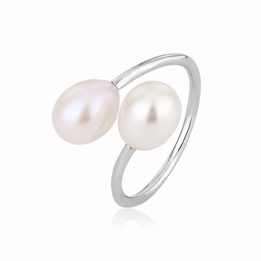 Wholesale jewelry women minimalist 925 sterling silver ring with 2 pearls