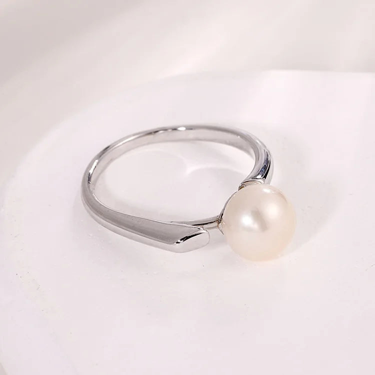 Fashion and simplicity 925 sterling silver fresh water real pearl ring