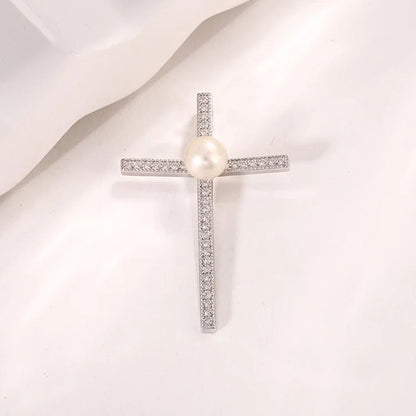 Single freshwater pearl sterling silver crucifix cross pendant for women