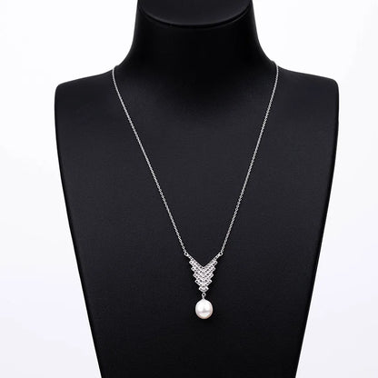 925 silver fashion jewelry women cubic zirconia zircon  pearl pendant necklace with pendant charms