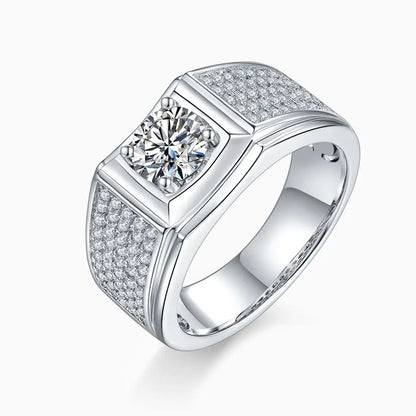 Men's S925 Silver Moissanite Engagement Ring 1 Carat, Single Stone with 18K White Gold Plating, Minimalist Design