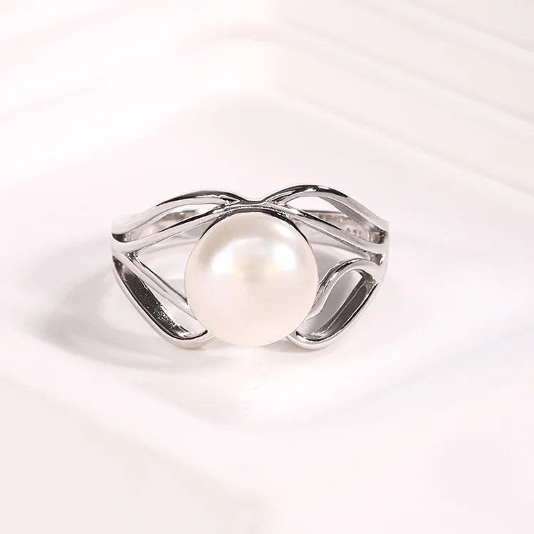 Best price personalized custom unique dainty 925 silver big freshwater pearl ring  with white pearl