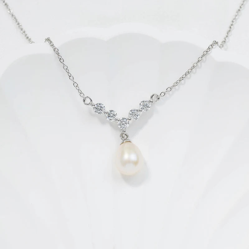 Women girls pearl 925 sterling silver moissanite diamond fashion dainty jewelry necklace for women