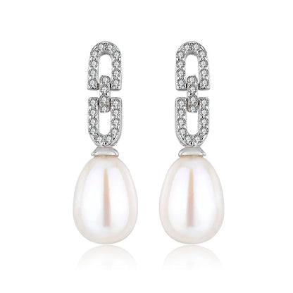 Fancy beautiful 925 sterling silver diamond and dainty freshwater pearl cubic zircon statement earrings for women