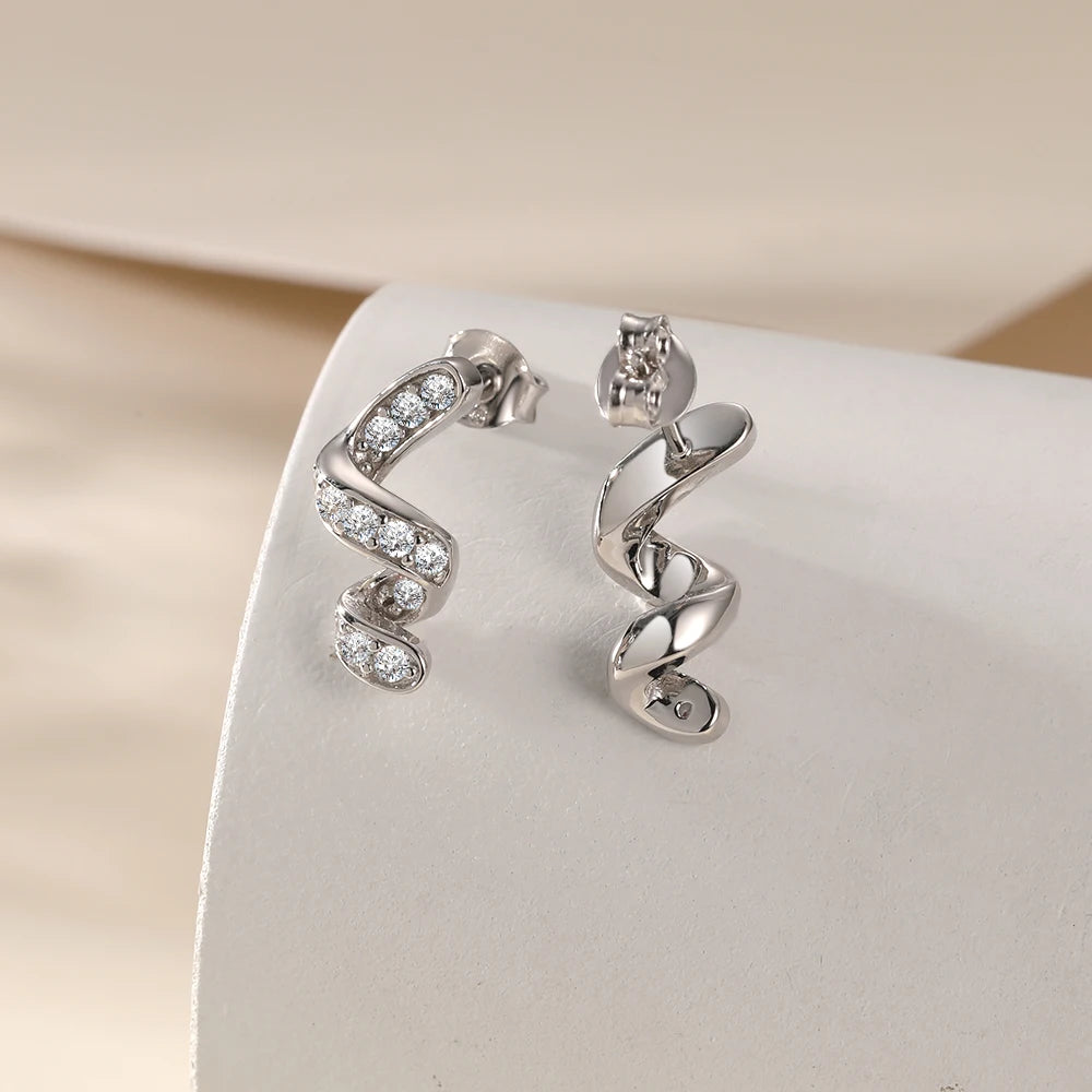 Twisted Huggie Hoop Earrings Cubic Zirconia Rhodium Plated Dainty Gift Girl Earrings 925 Silver