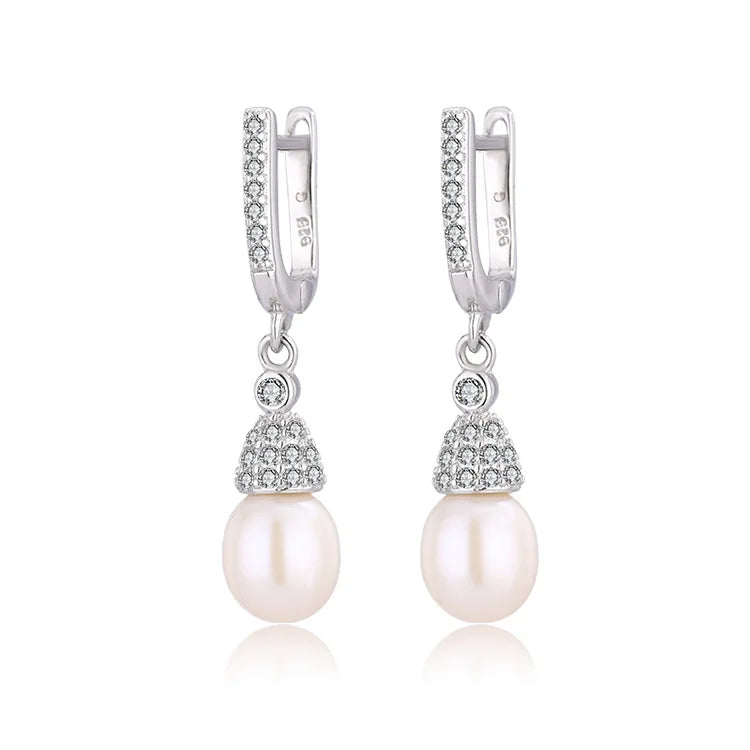 Fashion jewelry elegant classy custom logo freshwater pearl women stud earrings with diamond gemstone