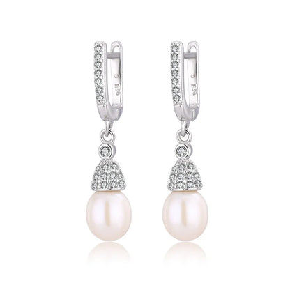 Fashion jewelry elegant classy custom logo freshwater pearl women stud earrings with diamond gemstone