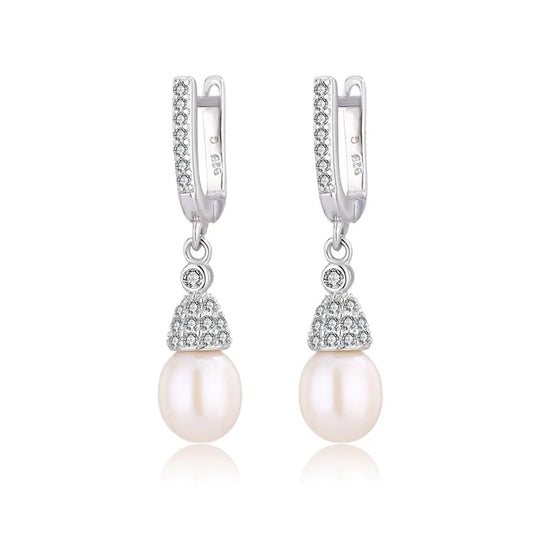 Fashion jewelry elegant classy custom logo freshwater pearl women stud earrings with diamond gemstone