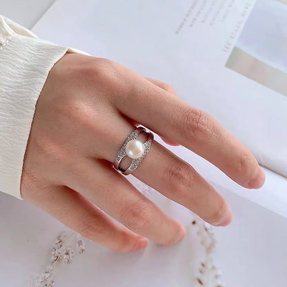 Custom fashion 925 sterling silver simple jewelry lady women's freshwater pearl ring for girls