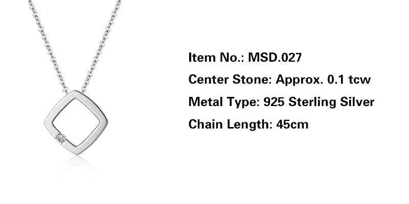 Jeweller Buy 925 Sterling Silver Link Chain with Tetragon Square Pendant Moissanite Diamond Necklace